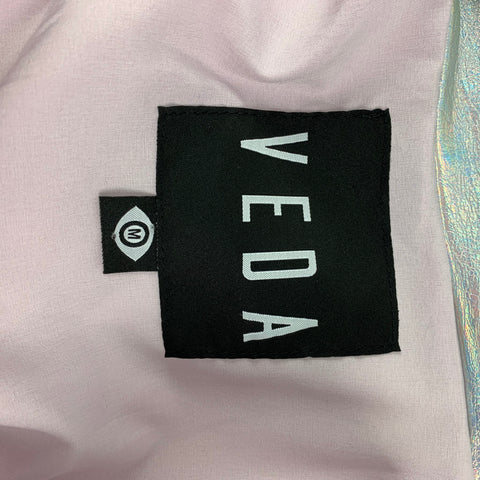 VEDA Taille M Veste de motard en polyuréthane irisé argenté