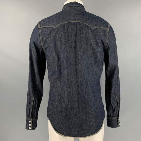 LEVI STRAUSS Talla M Camisa occidental de manga larga de algodón con puntadas en contraste azul marino