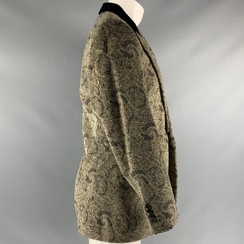JOSEPH ABBOUD Size 40 Black Taupe Paisley Cotton Single Button Sport Coat