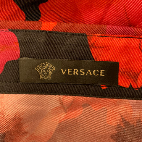 VERSACE Size L Multi-Color Floral Silk Button Down Long Sleeve Shirt