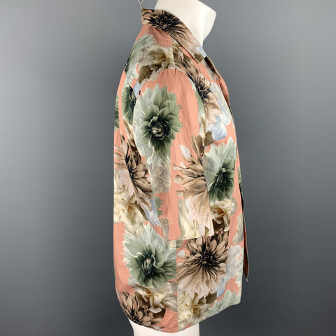 PRESIDENT's Size S Rose & Olive Floral Cotton Button Up Short Sleeve Shirt