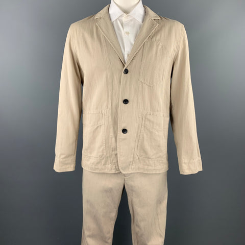 RAG & BONE Size L Oatmeal Stripe Cotton Notch Lapel Suit