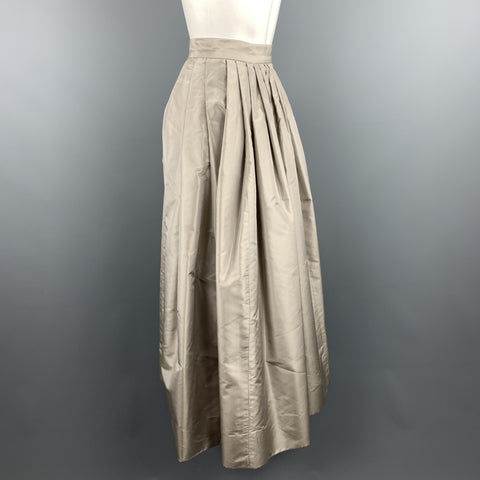 OSCAR DE LA RENTA Size 6 Taupe Silk Taffeta Pleated Ball Skirt
