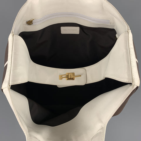 RALPH LAUREN Brown & White Window Pane Print Tote Handbag