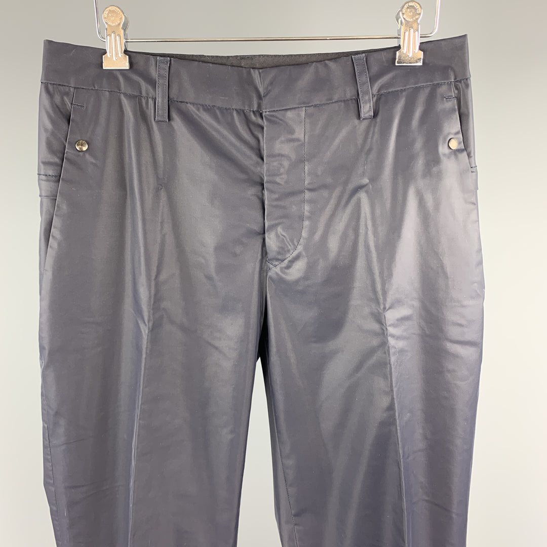 DIRK BIKKEMBERGS Size 30 Navy Rubberized Canvas Back Zip Pants