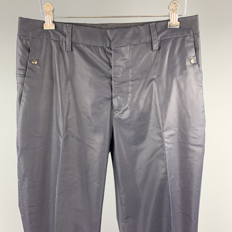 DIRK BIKKEMBERGS Talla 30 Pantalones con cremallera trasera de lona recubierta de goma azul marino