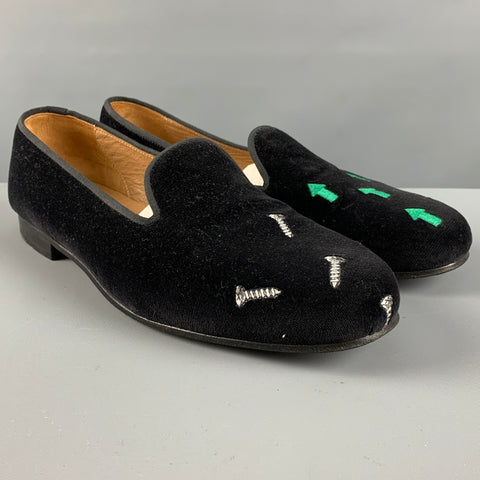 STUBBS & WOOTTON Size 10.5 Black Velvet Loafers