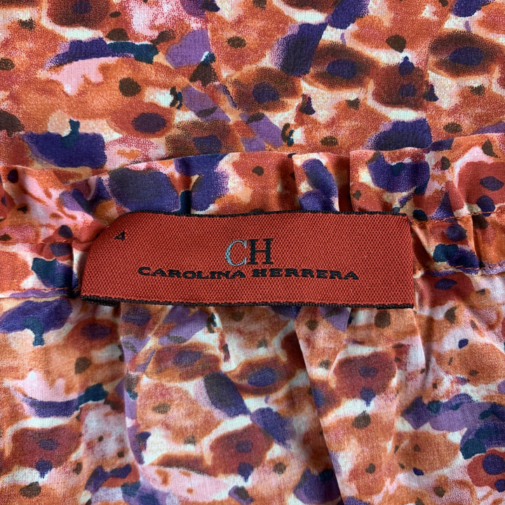 CAROLINA HERRERA Talla 4 Blusa bohemia de algodón popelín floral rojo