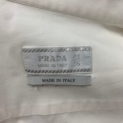 PRADA Size L Off White Cotton Blend Button Down Long Sleeve Shirt