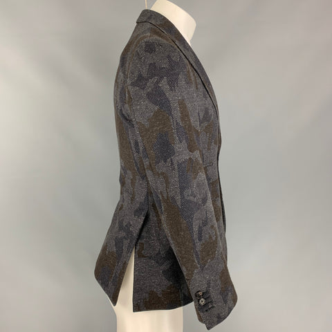 GABRIELE PASINI Size 34 Grey &  Brown Camo Wool Blend Sport Coat