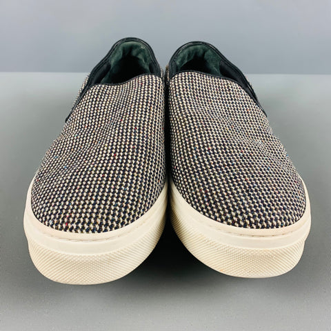 CELINE Size 7 Black White Fabric Textured Slip On Sneakers