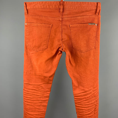 DSQUARED2 Size 30 Dark Orange Distressed Denim Button Fly Jeans