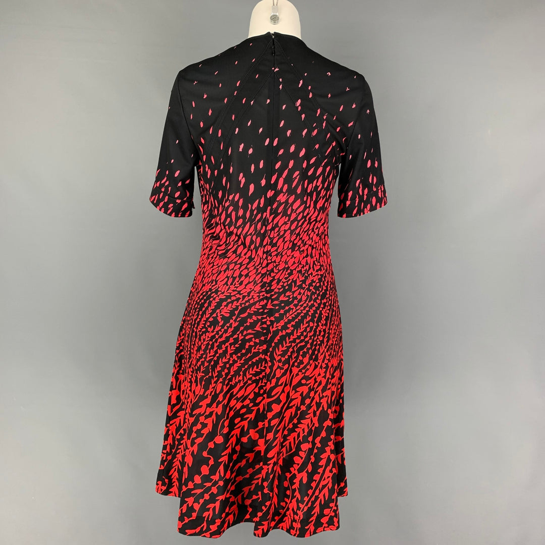 GIVENCHY Size 10 Black Red Polyester Abstract Short Sleeve Dress