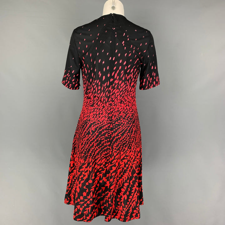 GIVENCHY Size 10 Black Red Polyester Abstract Short Sleeve Dress