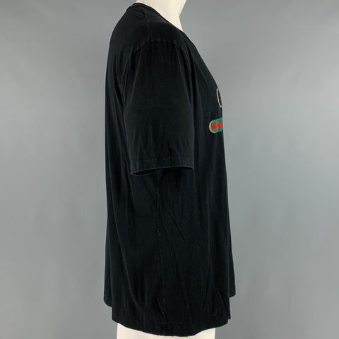 GUCCI Size XXL Black Logo Cotton Crew-Neck T-shirt