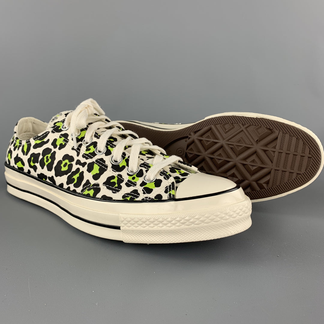 CONVERSE Size 9.5 White & Black Leopard  Print Canvas Lace Up Sneakers