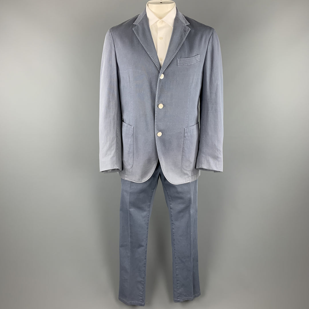 BOGLIOLI Size 44 Blue Cotton Notch Lapel Casual Suit