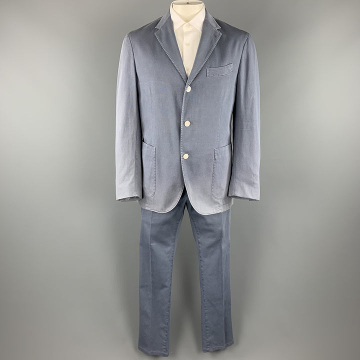 BOGLIOLI Size 44 Blue Cotton Notch Lapel Casual Suit