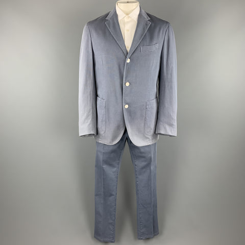 BOGLIOLI Size 44 Blue Cotton Notch Lapel Casual Suit