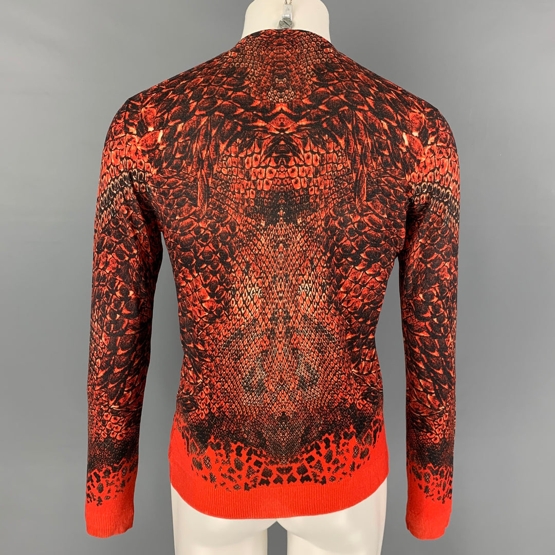 ALEXANDER MCQUEEN Size S Black Orange Print Wool Buttoned Cardigan