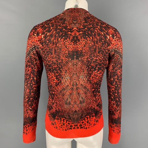 ALEXANDER MCQUEEN Size S Black Orange Print Wool Buttoned Cardigan