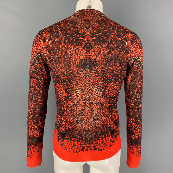 ALEXANDER MCQUEEN Size S Black Orange Print Wool Buttoned Cardigan