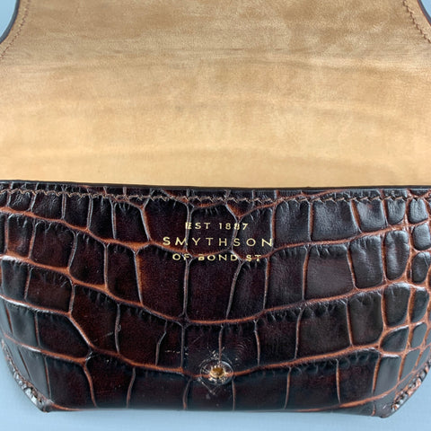 SMYTHSON OF BOND ST. Brown Embossed Leather Glasses Case