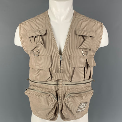MISBHV Chaleco de pescador utilitario de poliéster a cuadros beige talla S