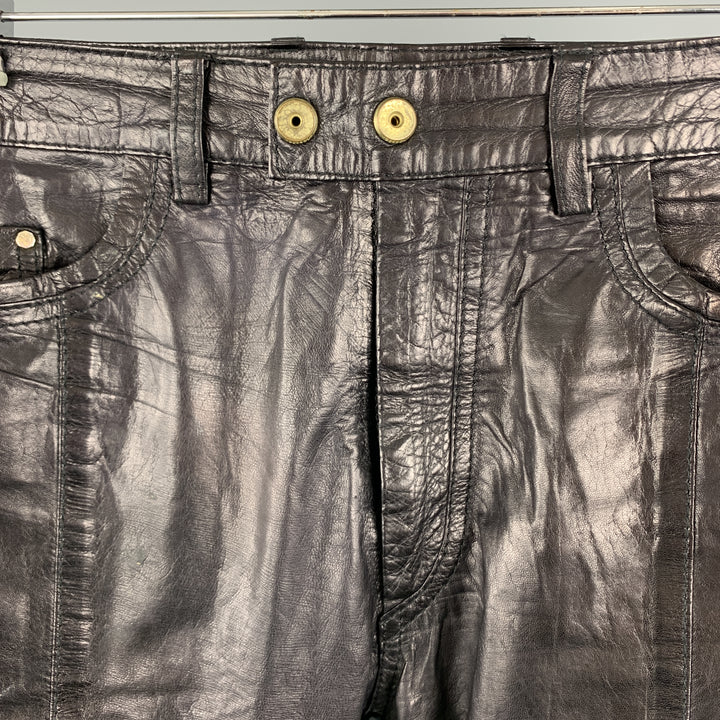 DIESEL Size 30 Black Leather Zip Fly Snap Biker Jeans