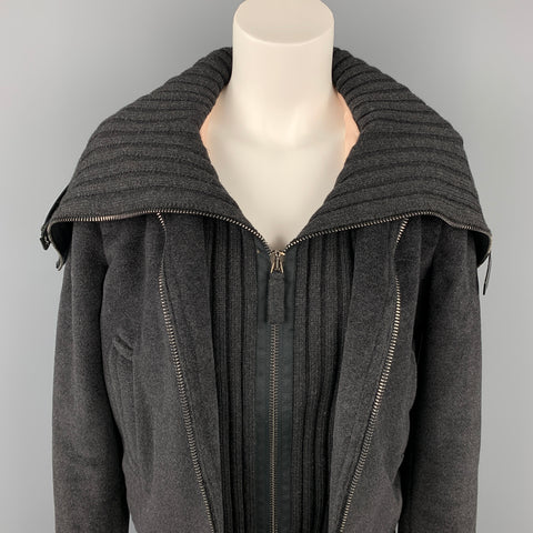 vintage JEAN PAUL GAULTIER Taille 6 Charcoal Angora Blend Leather Trim Jacket