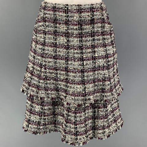CHANEL M4137 05A Size 4 Purple Grey Boucle Metallic Skirt Jacket Set
