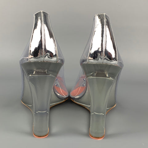 AMINA MUADDI FW 21 Size 8 Clear Silver Acetate Ane Glass Pump
