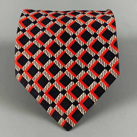 VALENTINO Navy Red Checkered Silk Tie