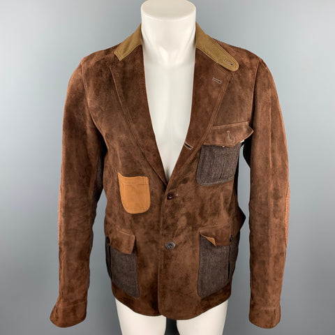 JUNYA WATANABE Size L Brown Mixed Materials Wool Suede Notch Lapel Jacket