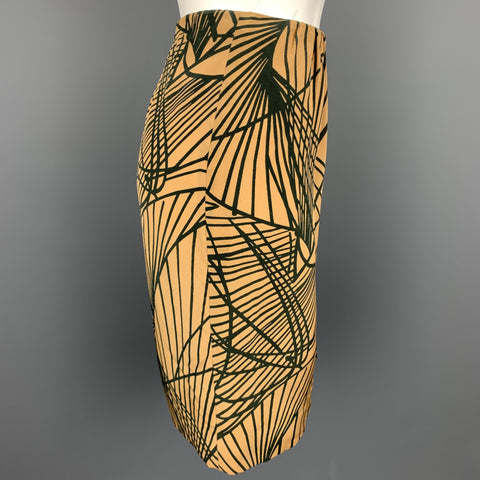 DRIES VAN NOTEN Size 4 Gold & Black Silk Print A-Line Skirt