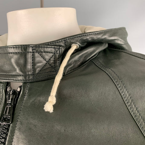 BAND OF OUTSIDERS Size L Black Leather Hooded Jacket