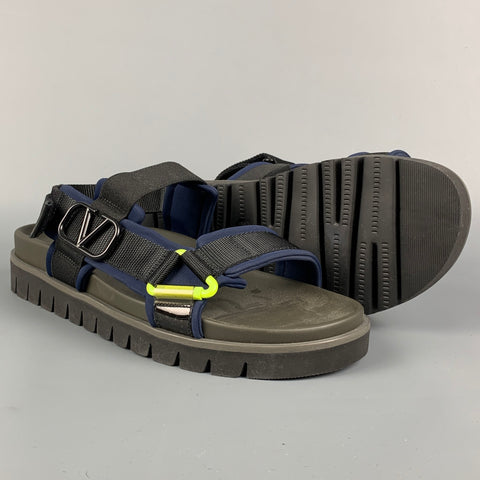 VALENTINO Size 12 Black & Navy Color Block Straps Sandals
