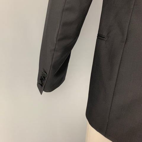 LANVIN Taille 38 Manteau de sport à col châle en laine noire Mohair