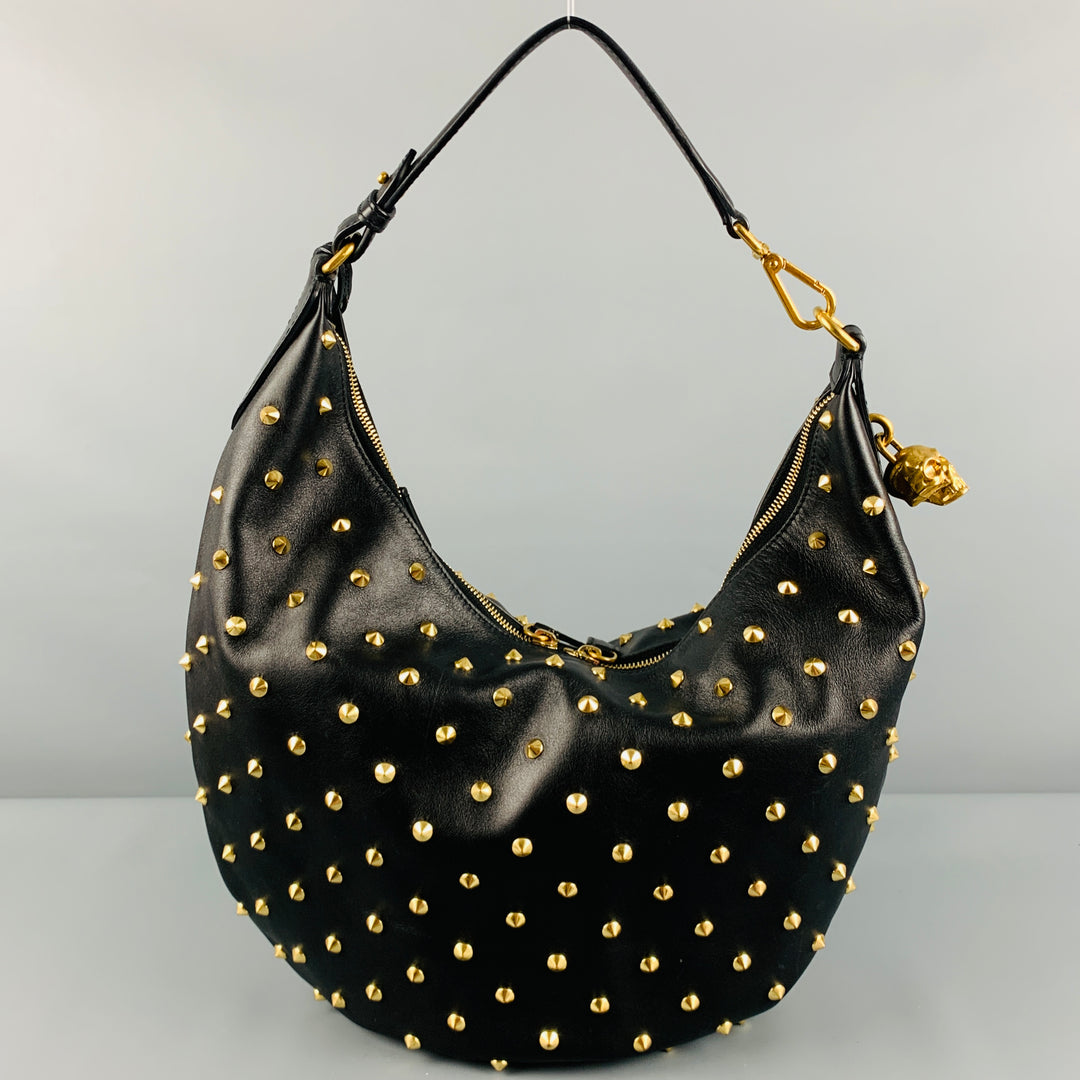 ALEXANDER MCQUEEN Black Gold Studded Leather Hobo Handbag