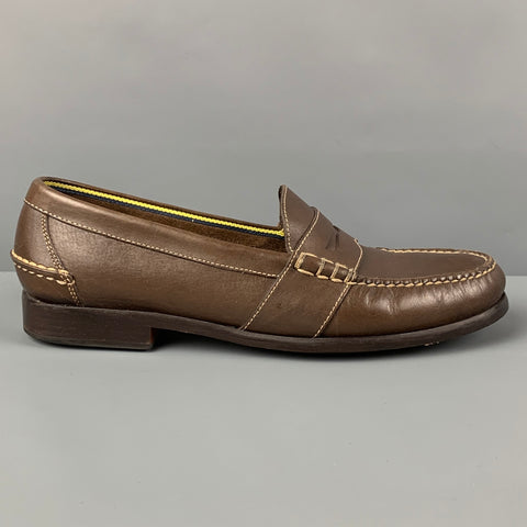 RALPH LAUREN Size 10.5 Brown Contrast Stitch Leather Penny Loafers