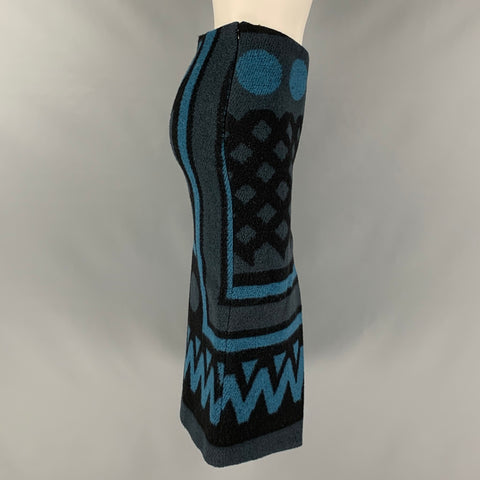 BURBERRY PRORSUM Size XS Blue Navy Wool Cashmere Abstract Pencil Skirt