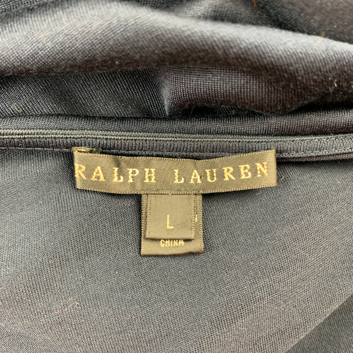 RALPH LAUREN Black Label Talla L Cárdigan de manga corta cruzado de seda de jersey azul marino