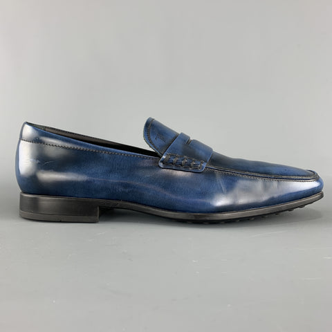 TOD'S Mocasines Penny sin cordones de cuero antiguo azul talla 10