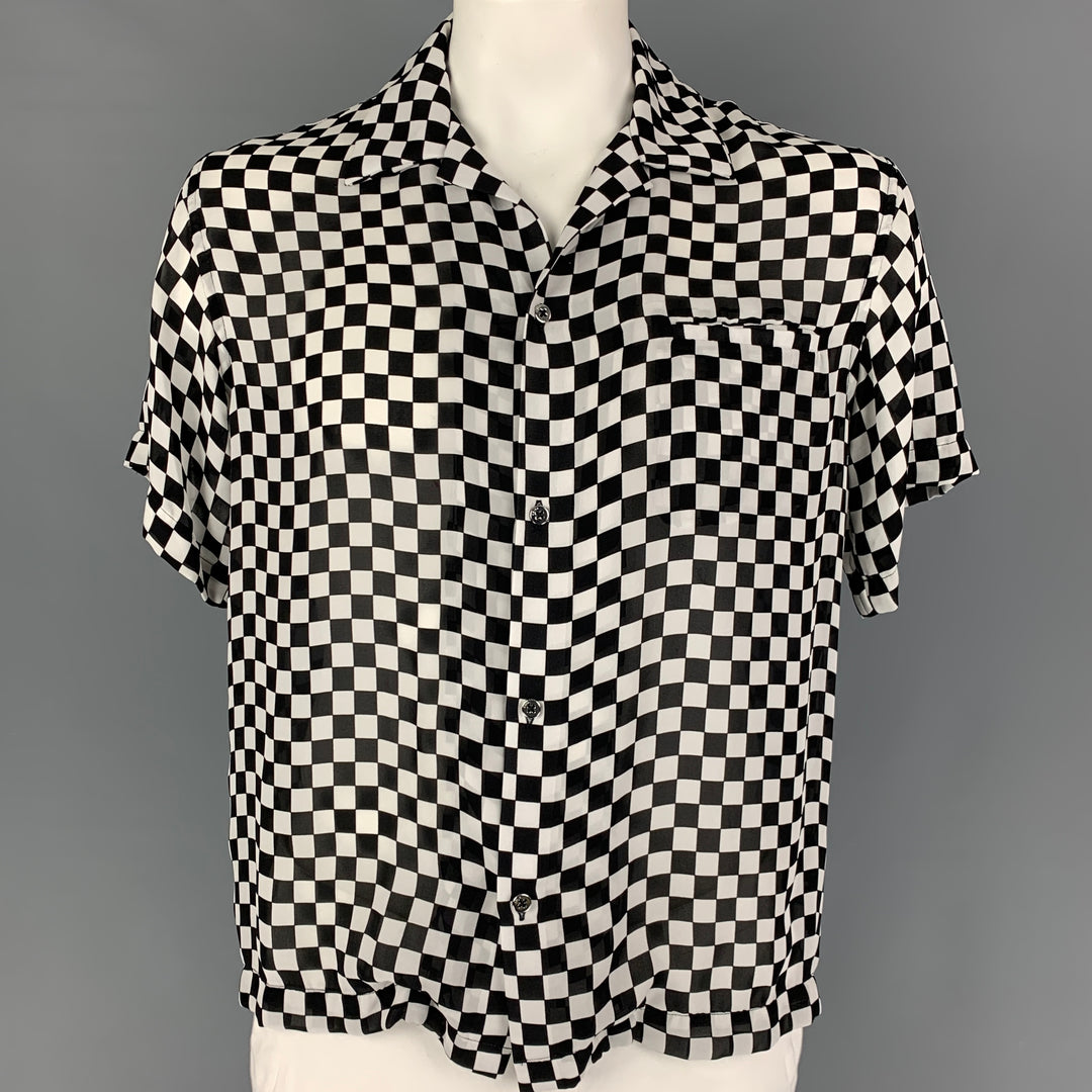 AMIRI Talla 40 Camisa de manga corta Camp de seda a cuadros blanca y negra