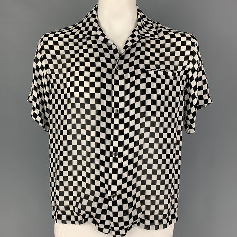 AMIRI Size 40 Black White Checkered Silk Camp Short Sleeve Shirt