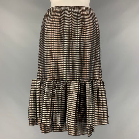 CAROLINA HERRERA Taille 4 Jupe plissée à carreaux en soie grise, noire et brune