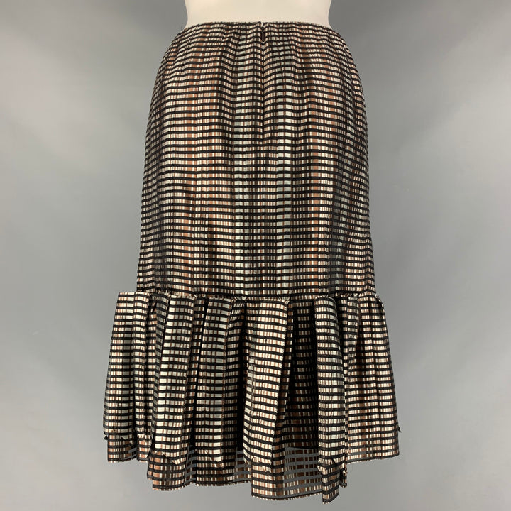 CAROLINA HERRERA Size 4 Grey,  Black &  Brown Silk Checkered Pleated Skirt