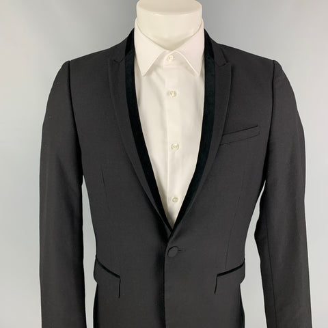 THE KOOPLES Size 38 Black Woven Wool Tuxedo Sport Coat
