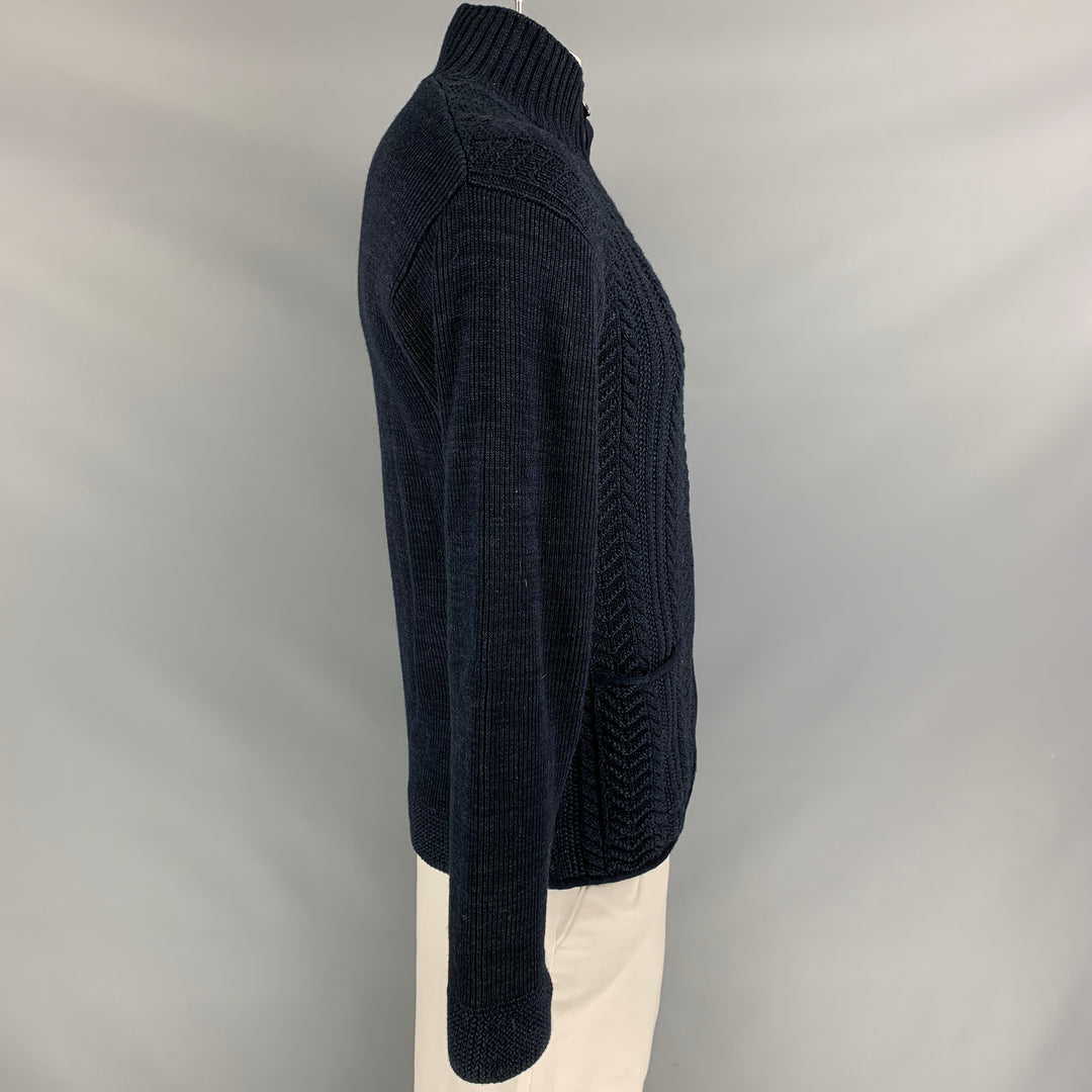 45rpm Size L Indigo Knitted Cotton Blend Zip Up Cardigan