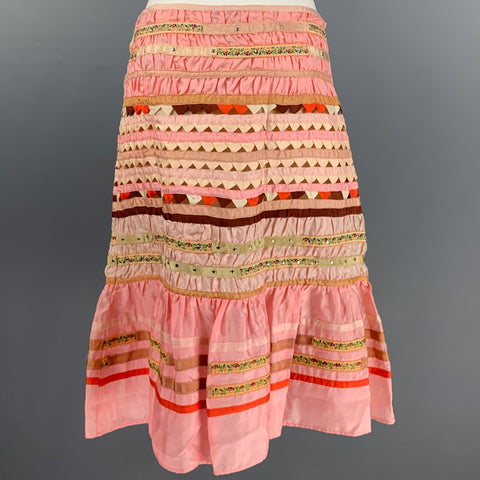BLUMARINE Size 4 Pink Beige Silk Ruffled A-Line Skirt